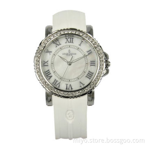 Silicone Watch, Convenient and Useful, Available in Round Shape with CZ Stones, MOP Dial